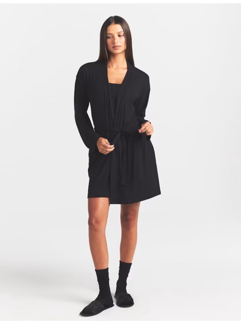 SKIMS Black Soft Lounge Robe with Tie Waist Plus Size 4XL